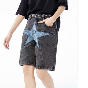 Herr shorts mode mäns kvinnors shorts patchwork stjärna sömmar broderade denim shorts hip hop streetwear sommar wide foot denim shorts t230502