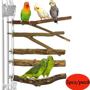 Toys 5st/Set Pet Parrot Raw Wood Fork Stand Rack Toy Branch Perches For Bird Hamster Cage Accessories Supplies