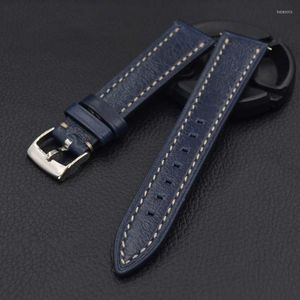 Titta på band Dark Blue Handmade Oil Wax Leather Crazy Horse 18mm 19mm 20mm 21mm 22mm Quick Release Strap Breatble Watchband