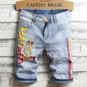 Men's Shorts Men Light Blue Jeans Shorts Good Quality Men Holes Denim Shorts New Summer Men Slim Fit Casual Jeans Thin Knee Length Jeans 38 T230502