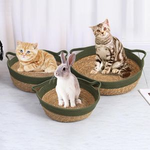 Mattor Pet Bed Cat Mat Pure Manual Rattan Woven Cat Nest Summer Cooling Pet Pad Portable Cat Kull Cat Scratch Board Pet Supplies