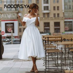 Party Dresses Roddrsya Short Satin Wedding Dresses A-Line Cross Bridal Gown Simple Vintage Lace Up Tea Length Off The Shoulder Robe de Marie T230502