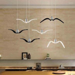 Chandeliers White LED Resin Bird Pendant Lamp Sky Freedom Seagull Chandelier Handing For Dinning Room PA0315