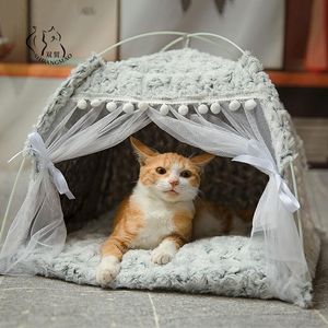 Mats Winter Warm Cat Bed Foldable Small Cats Tent House Kitten for Dog Basket Beds Cute Cat Houses Home Cushion Pet Kennel Products