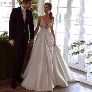 Party Dresses Smileven Elegant Satin Wedding Dresses Top Lace V Neck Bride Gown Backless Wedding Gown Vestido de Novia 2021 T230502