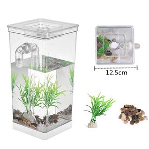 Tankar Självrengöring av plast Mini Fish Tank Bowl Inkubator Desktop Decorative Aquarium Betta Fish Bowl Box For Office Home Decor