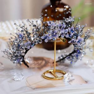 Kopfbedeckungen Whitney 2023 Hochzeitskrone Hochwertiger reiner blauer Kristall Atemberaubende Party-Kopfbedeckung Fairy Tiara Diademas Bijoux Cheveux