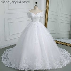 Sukienki imprezowe z aplikacji na ramię sukienka ślubna plus długie pociągiem Pearls Sukienka ślubna Tiulle Mariage Vestido de Noiva 2023 T230502