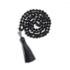 Anhänger Halsketten islamischen muslimischen Tasbih Gebet 99 Perlen Rosenkranz 8 mm schwarzer Onyx geknotet mit Quaste Schmuck