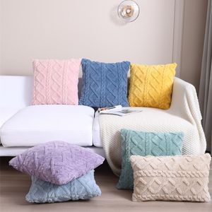 New Pillow Case Home Nordic Solid Coral Fleece Cushion Cover Plush Warp Knitted Hotel Sample Room Sofa Backrest Cover