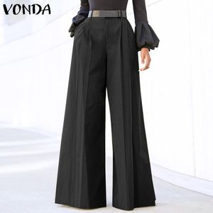 Capris VONDA Women Long Pants 2022 Casual Wide Leg Trousers Solid Color Pantalon Loose High Waist Palazzo Party Office Pants Oversized