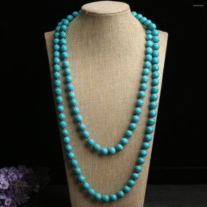 Chains 8mm Round Green Red White Turkey Turquoise Long Sweater Chain Retro Knot Beads Necklace Ladies Women Jewelry Making 36inch