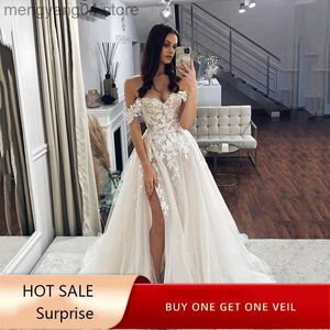 Party Dresses Lace Wedding Dresses 2022 Off The Shoulder Sweetheart Neck Bridal Gowns Side Split Vintage Appliques Country Wedding Gown T230502