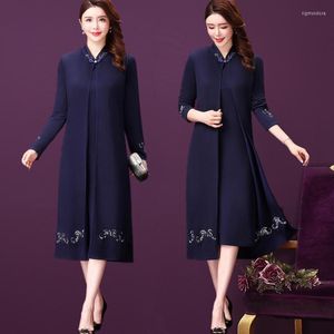 Casual Dresses 2023 Embroidery Xxxl Women Dress Style Simple Elegant Temperament Mother Female Two Piece RH464