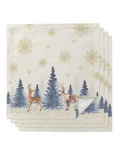 Table Napkin 4pcs Christmas Winter Tree Snowflake Elk Square 50cm Wedding Decoration Cloth Kitchen Dinner Serving Napkins