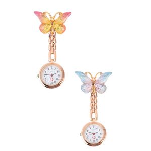 Bilek saatleri 2pcs Moda Kelebekleri Rozet Pocket Saatler Öğrenci Kilkeçleri İçin Bilek Swatcheswrristwatches