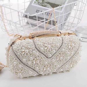 Evening Bags Full Beaded Women Flower Pearl Day Clutch Diamonds Metal Wedding Holder Bridal Handbags Purse 230427
