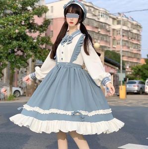 Casual Dresses NONSAR Women's Lolita Dress Blue Cute Long Sleeve S-L Kawaii Big Bow Soft Sisters Party Clothes With Hat