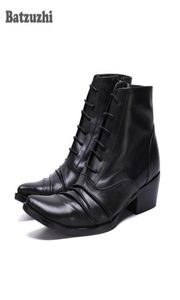 Batzuzhi японская типа мужская обувь ботинки мода черные мягкие кожаные ботинки с кружевным