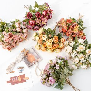 Decorative Flowers Single Branch Pomegranate Rose Bead String Small Bouquet Flower Arrangement Ornament Fake Artificial F