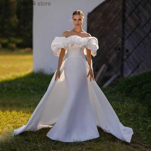 Vestidos de festa uzn elegantes sereia de marfim vestidos de noiva de cetim fora das tiras inchadas dos ombros vestidos de noiva com vestido de casamento destacável T230502