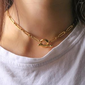 Chains Gold Color Womens Girls Cable Chain Chokers Stainless Steel Link Necklace Toggle Clasp Jewelry Wholesale DDN289A