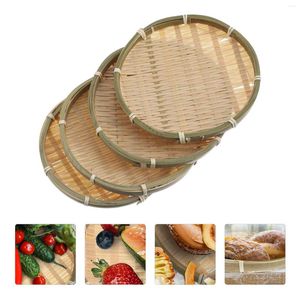 Dinnerware Sets 4 Pcs Bamboo Plate Service Tray Round Woven Snack Basket Platter Storage Baskets Rattan Serving Wicker Decor Hamper