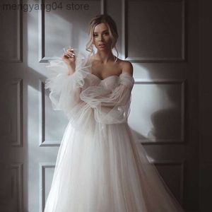 Party Dresses Romantic Tulle with Detachable Puff Sleeves Wedding Dresses Pleated A Line Tulle Boho Off the Shoulder Wedding Bridal Gowns T230502