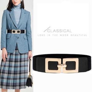 Outros acessórios de moda New Black Caist Celset Belts For Women Gold Big Alloy Square Bucklespela Bands Elastic Wide Cummerbund Dress Dress Casturon Mujer J230502