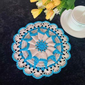 Table Mats 20CM Round 2023 Hand Embroidered Lace Placemat 3d Flowers Cotton Coffee Bedding Universal Cover For Wedding And Christmas