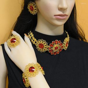 Necklace Earrings Set Indan Gold Plated For Women African Jewellery Luxury Wedding Party Gifts Dubai Bracelet Rings