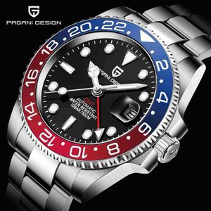 Zegarek Pagani Design Nowe luksusowe mężczyzn mechaniczny nadgarstek stal nierdzewna GMT Top marka szafir szklarnia mężczyzn es reloj hombre g230502