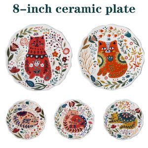 Pratos pratos de pintura feita à mão Placa cerâmica Cerâmica Casa ocidental Cozinha sobremesa Fruta de 8 polegadas Jantar de festa de desenho animado
