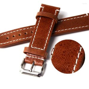 Assistir bandas T -AMQ 18 20 mm Banda de couro genuíno Men Wristwatch Strap Pin Buckle Splicing Line Madeirt Bracelet Brown Color - 06