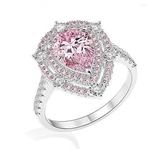 Klusterringar Madalena Sarara Sterling Silver 925 Women Ring Drop Shape Cubic Zirconia Calve Design Pink Stone