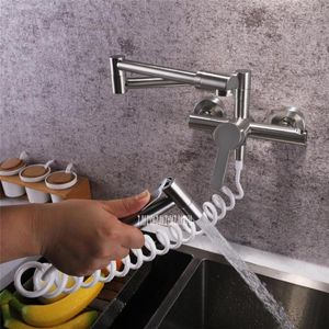 Torneiras de cozinha LE-6954 Tap dobrável de cobre Rotativo Parede de água multifuncional e fria na torneira montada com pistola de pulverização