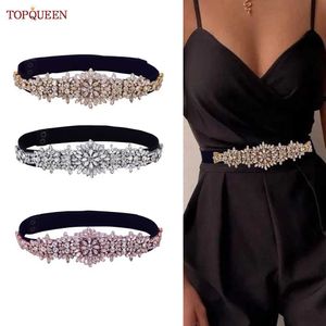 Andra modetillbehör TopQueen S319 Kvinnor Fashion Elastic Belt Black Wide Sash Rhinestone Dekorativ kappa kjol Enkel klänning Midjeband Ladies Daily J230502