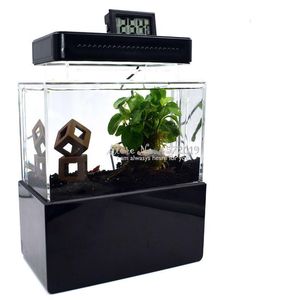 Serbatoi Mini Betta Fish Tank Desktop portatile Aquaponic Acquario Ciotola per pesci con acqua Fliter Luce a LED USB Pompa di aria Decorazione portatile