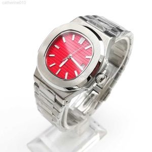 Zegarek na rękę 40 mm czerwony kwadrat mechaniczny automatyczny męski ment nh35/8215 data szafirowego szklanego paska ze stali nierdzewnej Nautilus G230502