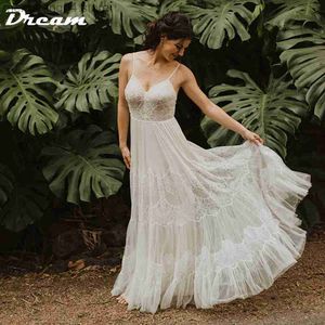 Sukienki imprezowe Dream koronkowe paski spaghetti Tiulle Boho Suknia ślubna Bez rękawów Linia Backless V-Neck Bridal Surs Beach Summer T230502