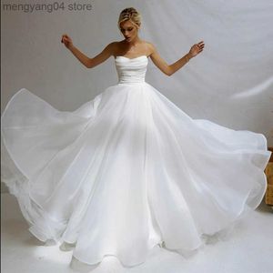 Party Dresses New Organza Pleated Wedding Dress Tube Top A-Line and Floor Length Bridal Backless Beach Bohemian Wedding Gown Vestido De Novia T230502