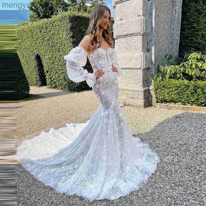 Sukienki imprezowe sevintage luksusowe koronkowe aplikacje haftowe syrena sukienki ślubne 3D kwiaty długie rękawy mostki ślubne suknia ślubna plażowa T230502