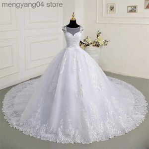 Festklänningar lyxiga spetsar Bröllopsklänningar Elegant ärmlös Vestido de Noiva Formell brudbollklänning Real Photo Plus Size 2023 New Pure White T230502