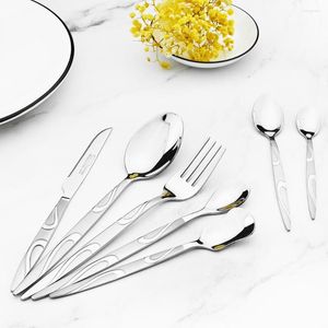Dinnerware Sets Silver Set 7 Accessorie 18/10 Stainless Steel Western Vintage Metal Spoons Knife Fork Tableware For Kitchen