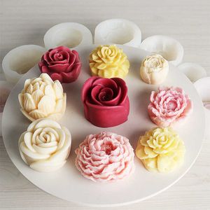 Zapach świeca 3D DIY Rose Peony Flowers Form Zimne potrawy ciasto Cakierki Świece pachnące Świece ręcznie robione walentynki Silikonowa forma Z0418