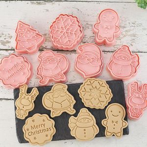 Baking Moulds 8pcs Christmas Cookies Cutters Mould 3D Cartoon Biscuits Mold DIY Plastic Pressing Model Cake Decorating Tool Accessories