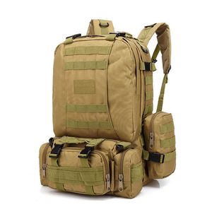 Backpacking Packs 55L Tactical Backpack 4 In 1 Mens Military Molle Sport Bag Outdoor Hiking Climbing Army Rucksack Waterproof Assault Pack Mochila J230502
