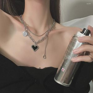 Kedjor 2023 Punk Silver Color Necklace For Women Men Square Lattice Heart Circular Pendant Multilayer Halsband Fashion Jewelry