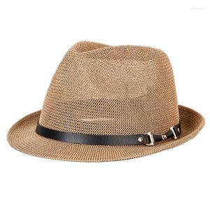 Chapéus largos da borda Fashion Summer Summer Fedora Straw Hat for Women/Men Hollow Out Sun Beach Beach Cap Jazz Unisex