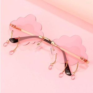 Solglasögon Eyeezi Rimless Söt för kvinnor Trendiga Vintage Creative 90 -talets roliga molnformade Pink Festival Disco Glasses